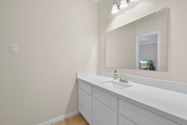 bathroom with tile patterned floors and vanity