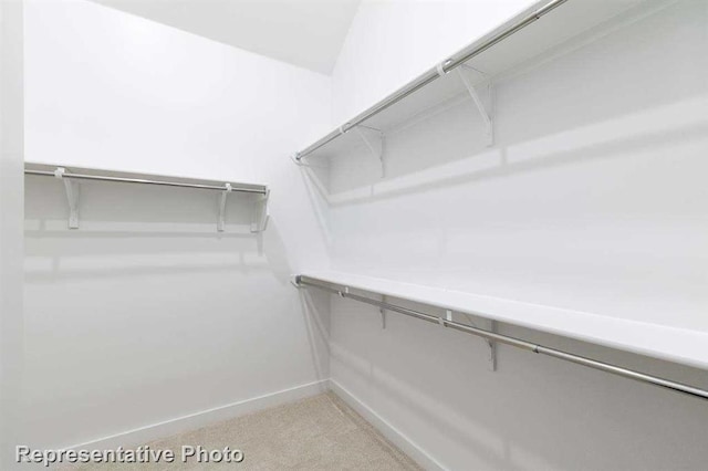 spacious closet with light colored carpet