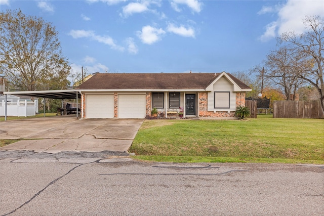 ranch-style house with a front yard and a carport