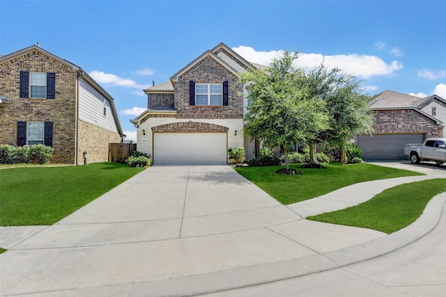 view of front of home featuring a front yard and a garage