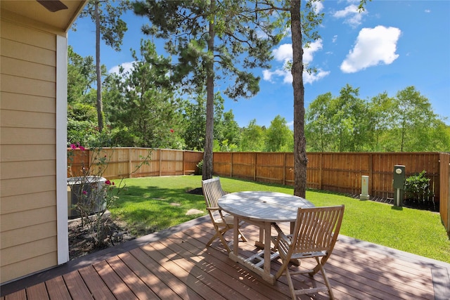 wooden deck with a lawn