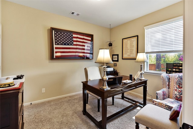 view of carpeted office space