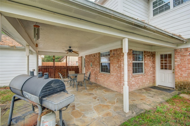 view of patio / terrace featuring ceiling fan and area for grilling