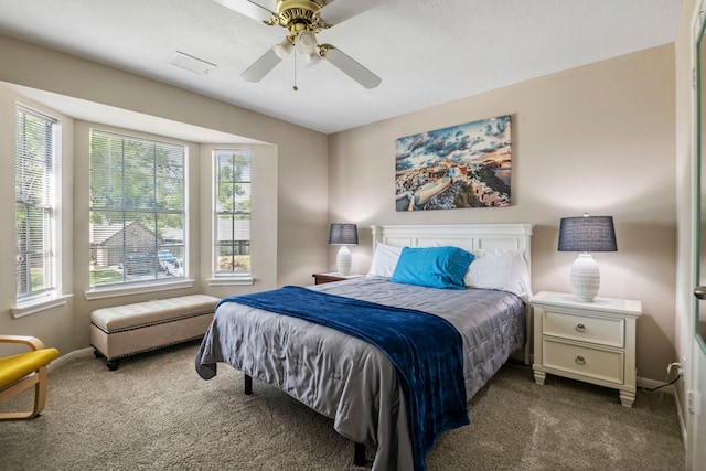 bedroom with carpet flooring and ceiling fan