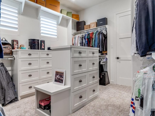 spacious closet featuring light carpet