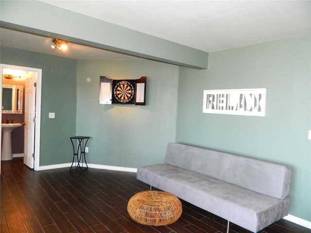 living area with dark hardwood / wood-style flooring and sink