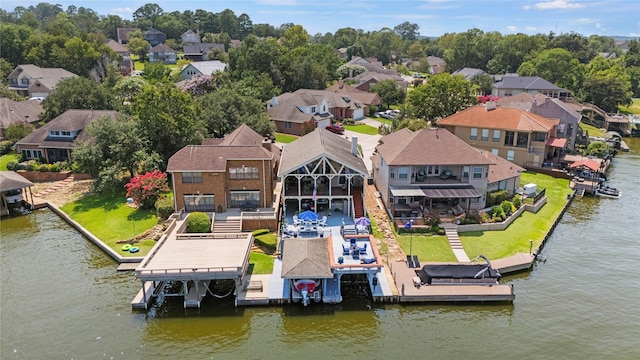 aerial view with a water view