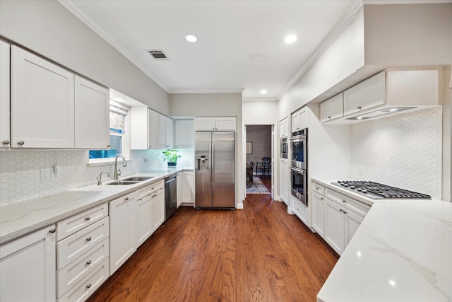 kitchen featuring white cabinetry, sink, appliances with stainless steel finishes, and tasteful backsplash