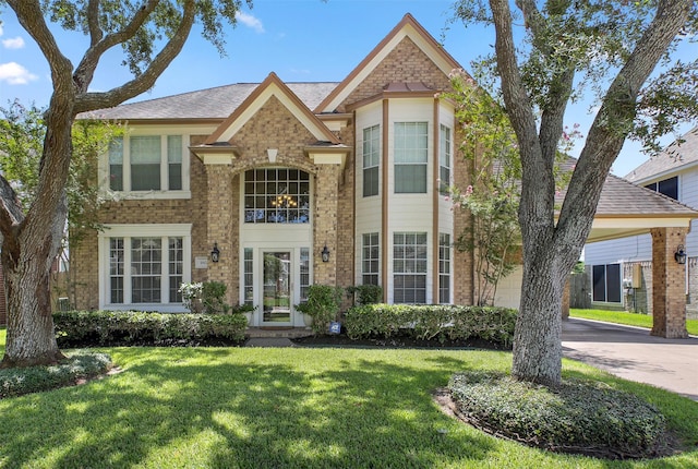 view of front of house featuring french doors and a front lawn