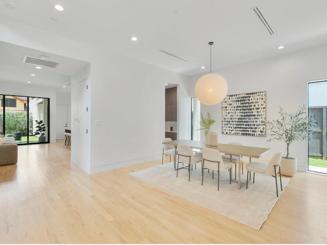 dining room featuring a healthy amount of sunlight and light hardwood / wood-style floors