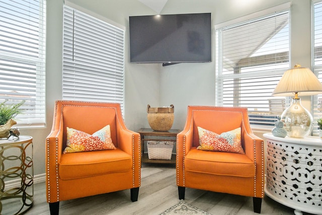 sitting room with light wood-type flooring