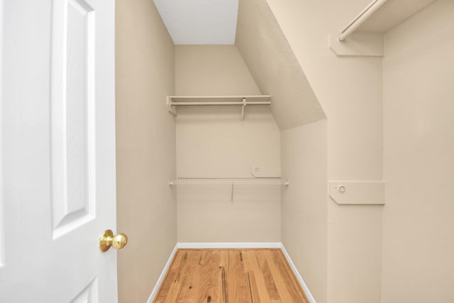 walk in closet with hardwood / wood-style floors