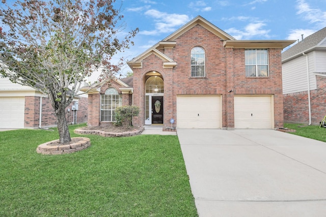 front of property featuring a garage and a front lawn