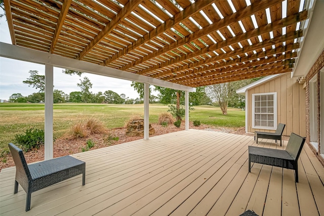 wooden deck with a lawn