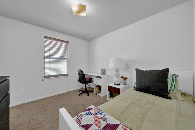 bedroom featuring light colored carpet