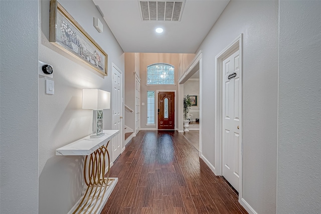 foyer entrance featuring dark wood-type flooring