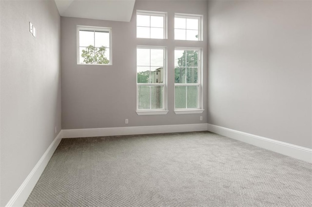 empty room featuring carpet flooring and a high ceiling