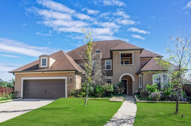 view of front of property with a garage and a front yard