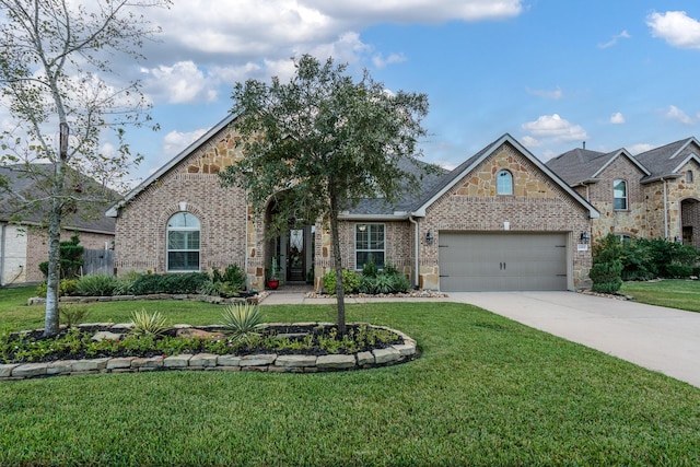 view of front facade featuring a garage and a front yard