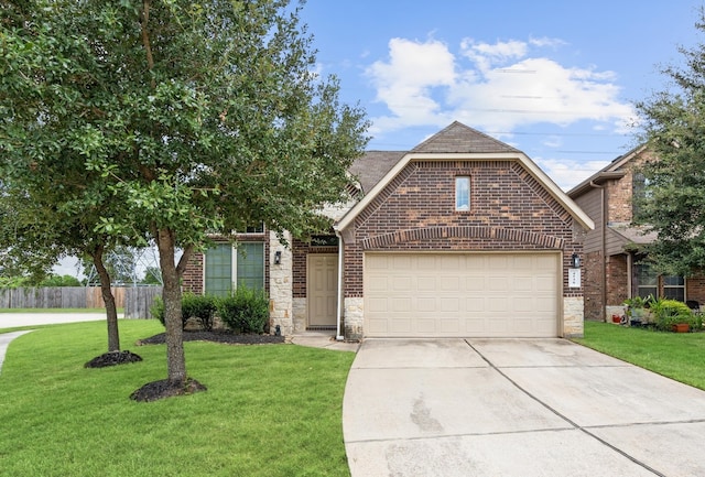 view of front facade featuring a garage and a front lawn