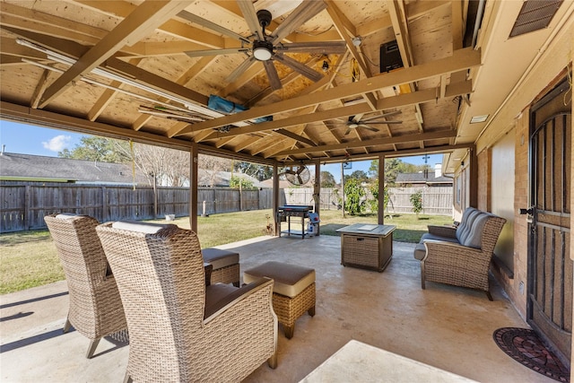 view of patio / terrace featuring an outdoor living space and ceiling fan