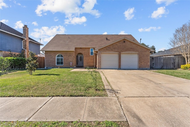 ranch-style house with a front lawn and a garage