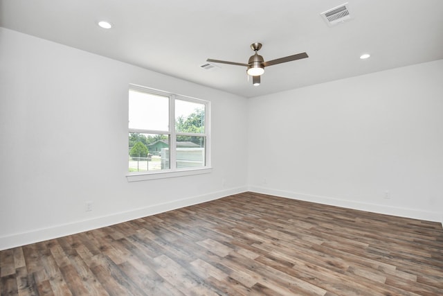 unfurnished room featuring ceiling fan and wood-type flooring