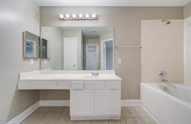 bathroom with tile patterned floors, vanity, and shower / bathing tub combination