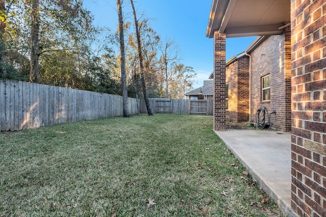 view of yard with a patio area and a fenced backyard