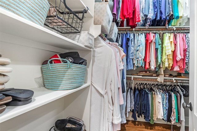 walk in closet featuring hardwood / wood-style flooring