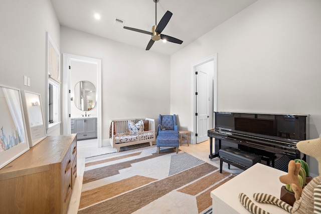 living room with ceiling fan