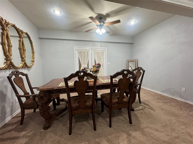 17 Cottonwood Rd, Trinity, TX 75862 - dining space with ceiling fan, carpet flooring, baseboards, and recessed lighting