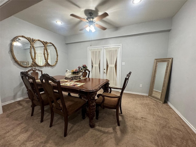 17 Cottonwood Rd, Trinity, TX 75862 - carpeted dining area featuring ceiling fan, baseboards, and recessed lighting