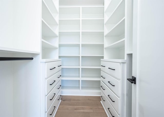 walk in closet featuring hardwood / wood-style flooring