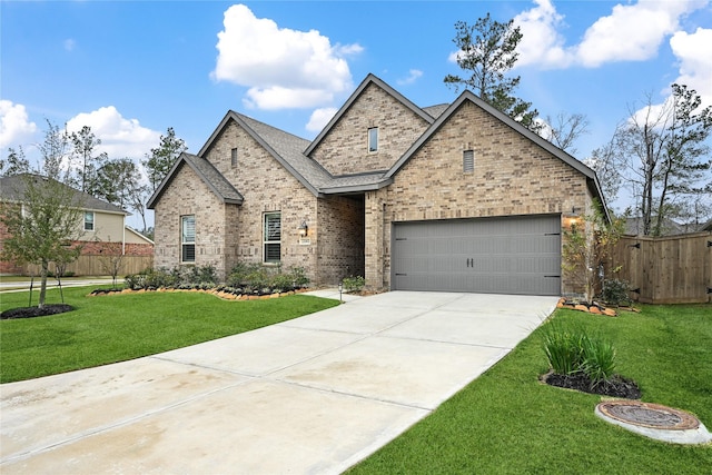 view of front of home featuring a garage and a front lawn