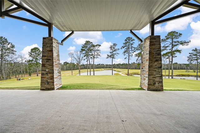 view of patio / terrace with a water view