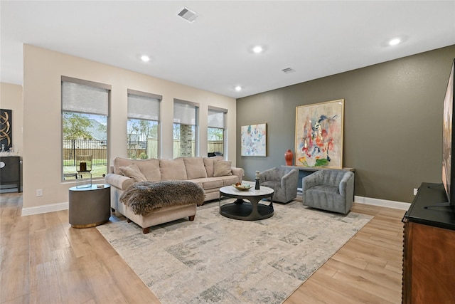 living room featuring a healthy amount of sunlight and light wood-type flooring