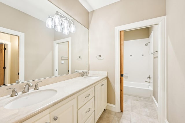 bathroom featuring tile patterned flooring, vanity, and shower / tub combination