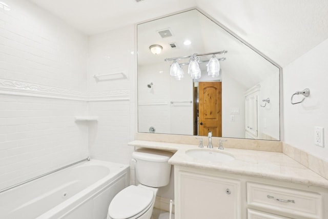 full bathroom featuring vanity, toilet, and  shower combination