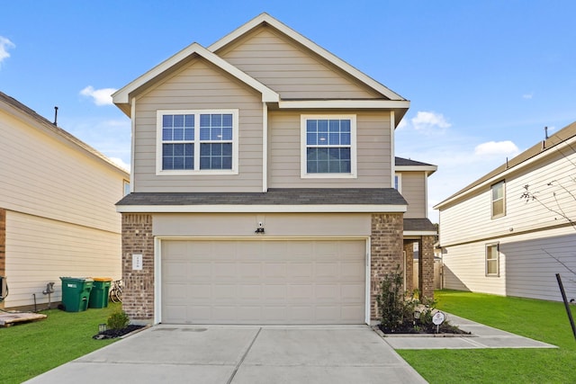 view of front facade featuring a front yard and a garage