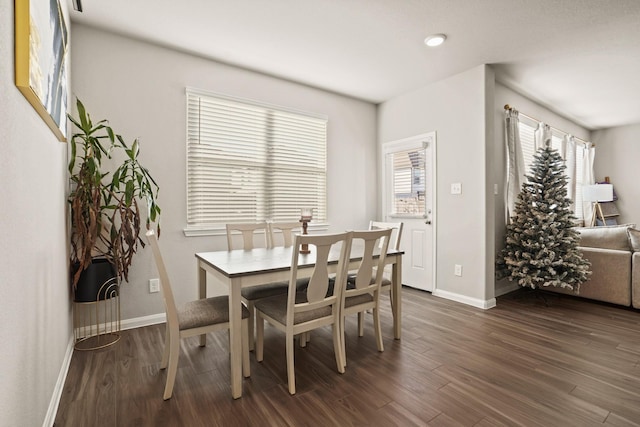 dining room with dark hardwood / wood-style floors