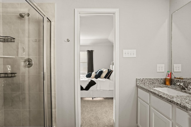 bathroom with vanity and walk in shower