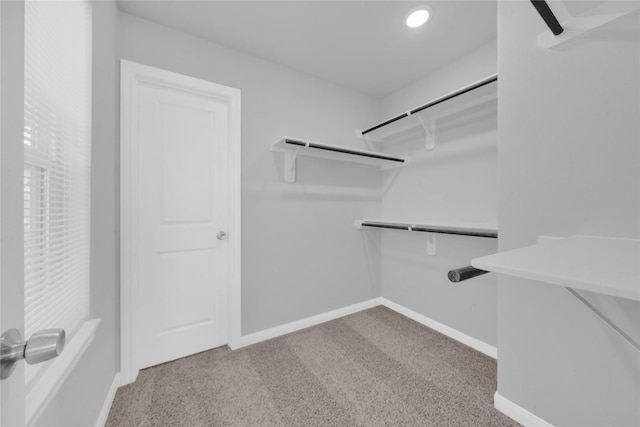 spacious closet with light colored carpet