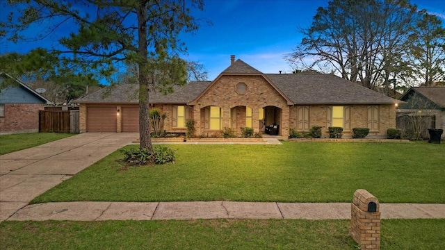 view of front facade with a garage and a front yard