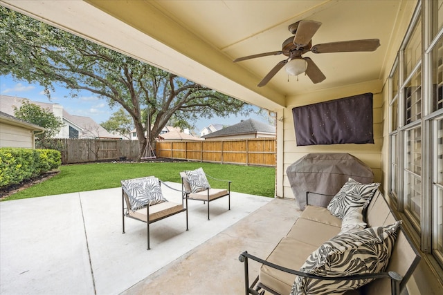 view of patio / terrace with grilling area and ceiling fan