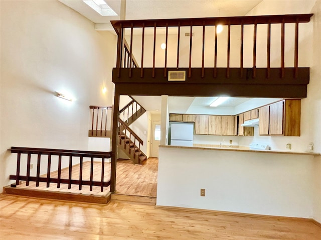 interior space featuring hardwood / wood-style floors and a skylight