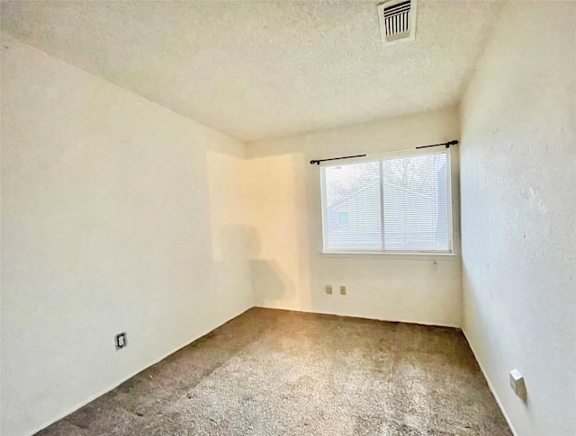 empty room with carpet floors and a textured ceiling