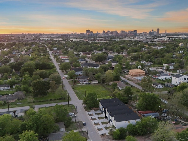 view of aerial view at dusk