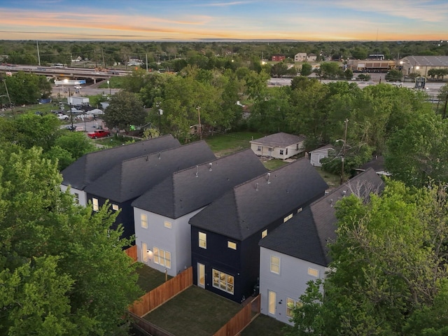 view of aerial view at dusk