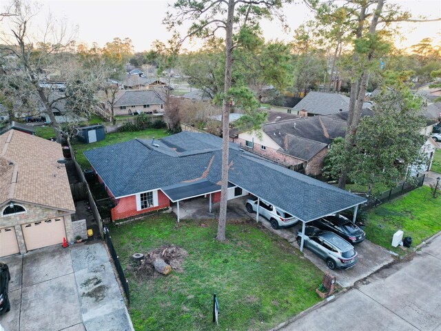 view of aerial view at dusk